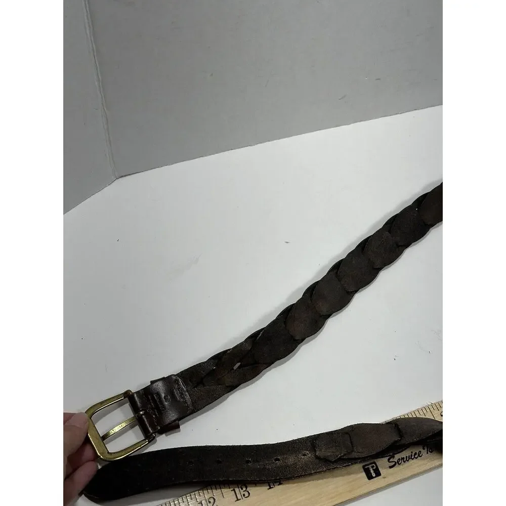 Braided Leather‎ Sz 38 Brown Top Grain Leather Solid Brass Buckle Mexico Luxury